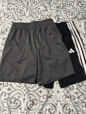 New Adidas Youth 2-Pack Shorts Size M 10/12 Black Athletic Soccer Black/Gray