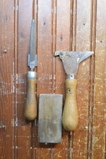 LINOLIUM CARPET KNIFE FILE HONING STONE KIT VINTAGE 1950s SHARP & RESHARPEN CUT