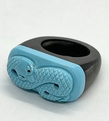 Ebony Ring with Cameo Snake in Turquoise Pasta Handmade Italy