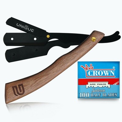 Professional Barber Hair Shaving Razor Straight Edge Folding Knife + 100 Blades