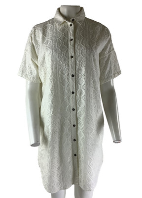 Current Elliot Sz 1 S 100% Cotton Boho Lace Look Eyelet Shirt Dress White     AK