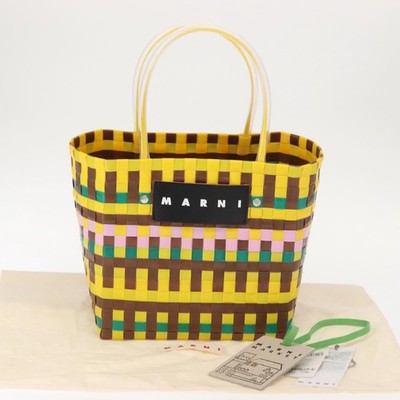 【新品】MARNI FLOWER CAFE BANDANA TOTE BEIGE MARNI Flower Cafe Basket Hand Bag Leather Multicolor Auth 148485