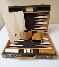 Vintage Aries of Beverly Hills Backgammon Set Stitched Felt Travel Attache Case