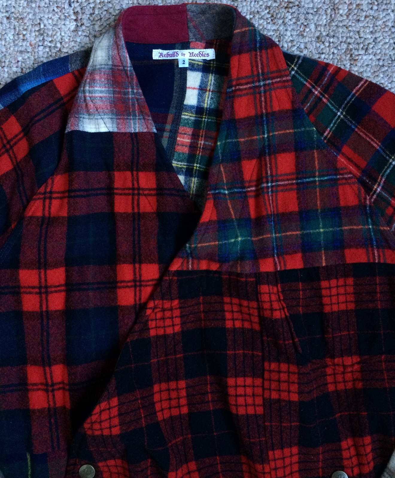 Rebuild by Needles Patchwork Plaid Wool Coat Jack… - image 2