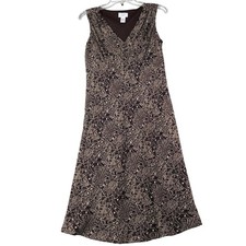 Ann Taylor LOFT 6 Brown Floral Midi Dress Sleeveless V-Neck A-Line Career Casual