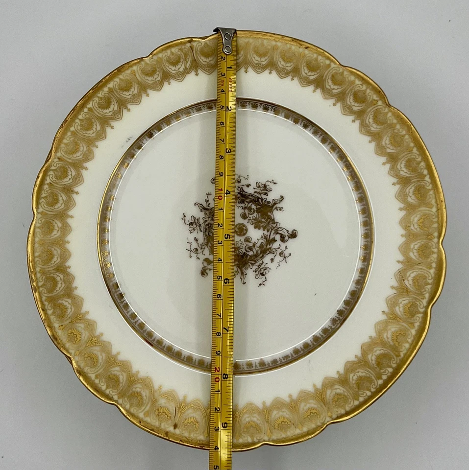 LIMOGES L.R.&L. "Antiguo plato de comedor chapado en oro de 9,5"" Francia porcelana de hueso juego de 5" Foto 2 de 4