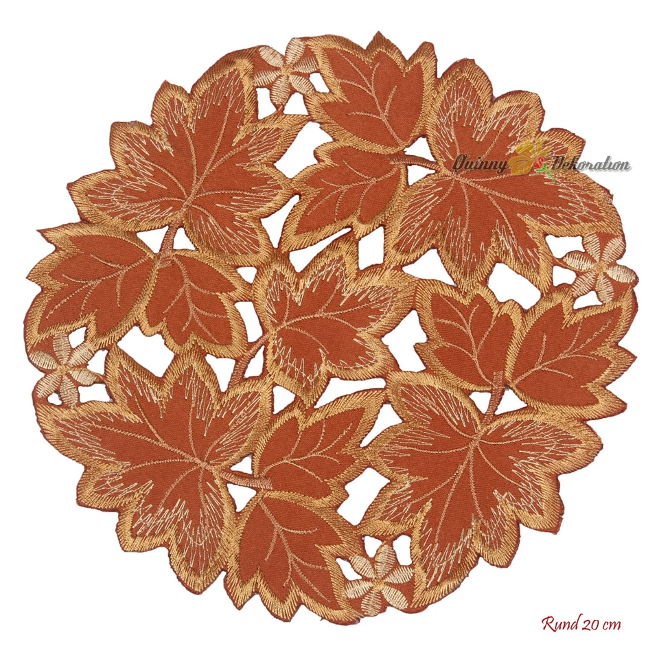 Blatt Tischläufer Tischdecke Mitteldecke Herbst Laub Stickerei Dunkel Terrakotta