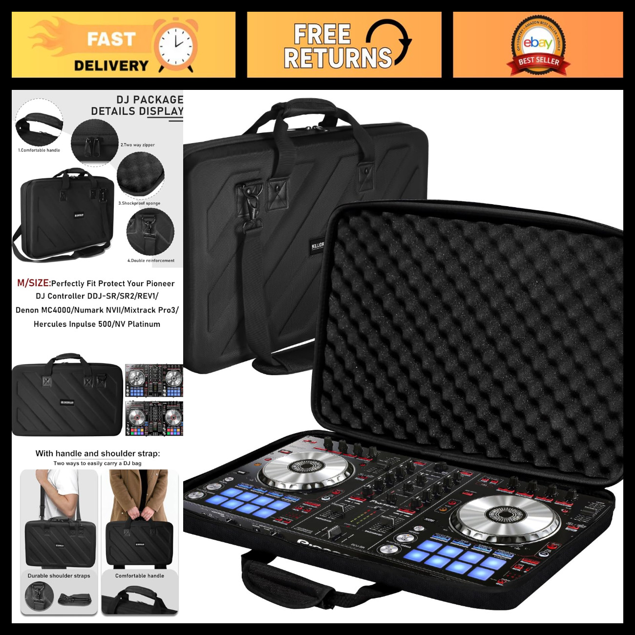 DJ Controller Hard Case for REV1 SR2 SR3 - Durable, Portable, Shockproof Protect