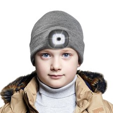 Unisex Beanie With Light Kids Boys Girls USB Rechargeable Headlamp Cap Winter