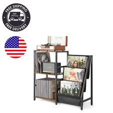 Mid-Century Modern Record Player Stand with 3-Tier Vinyl Storage for 200 Albums