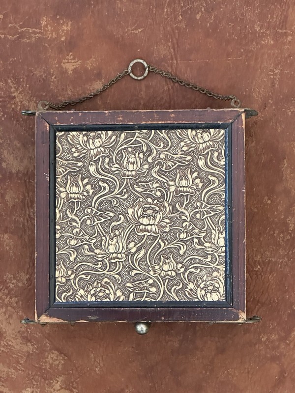 Antique Tri-Fold Round Shaving Mirror with Embossed Floral Design