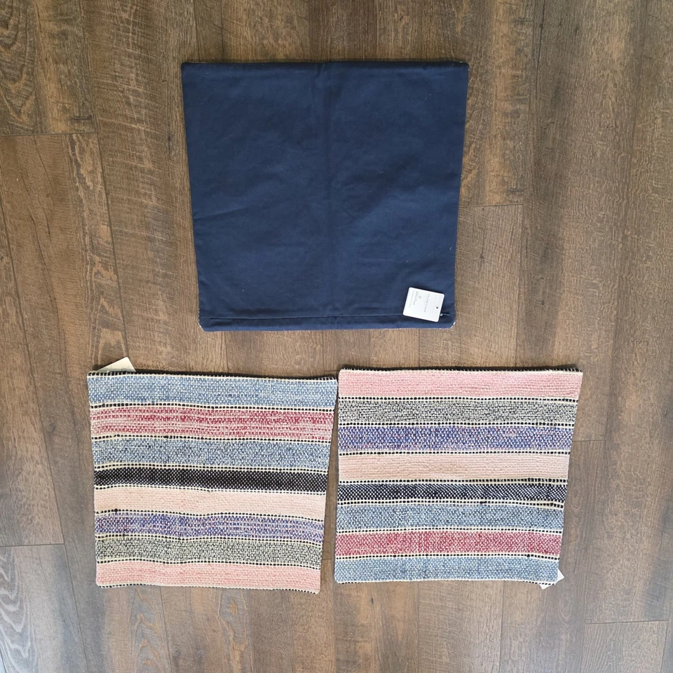 Pottery Barn Square Pillow Cover Silas Print Set of 3 Beachy Striped NWT 18" - Image 4 of 4