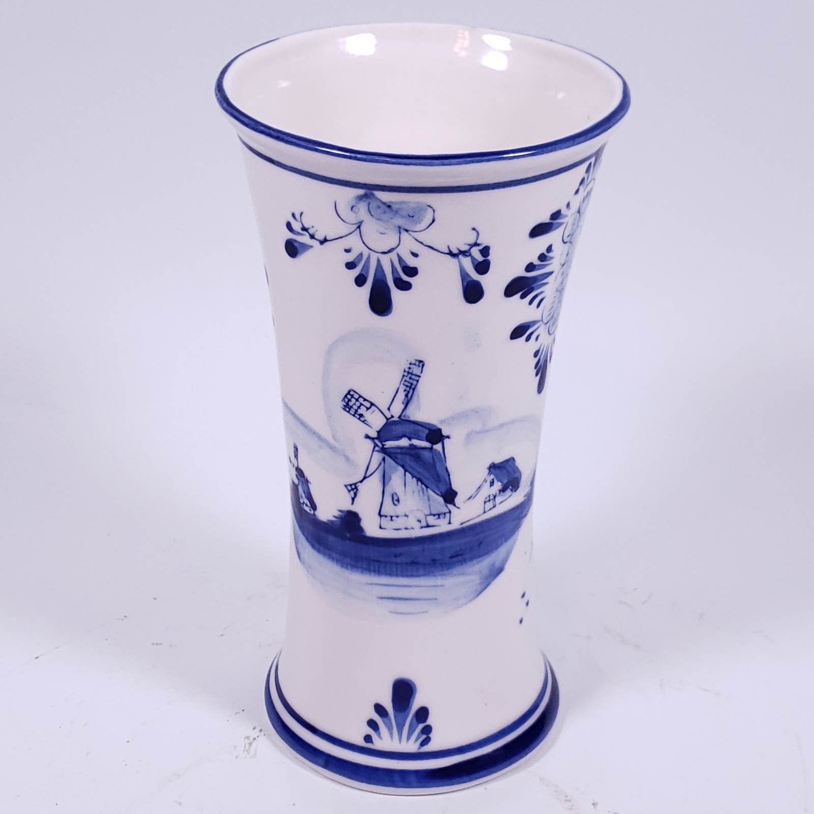 Vintage ELESVA HOLLAND DELFT BLUE Dutch Windmill Folk Hand Painted Ceramic VASE