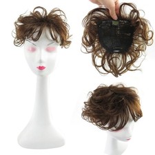 Short Brown Wavy Curly Hair Wiglet Topper Human Hair Replacement for Women