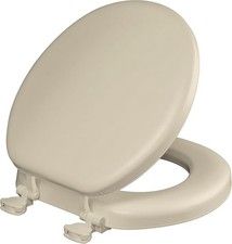Padded Round Toilet Seat, Cushioned Soft Vinyl over Wood Core Seat Secure Hinges