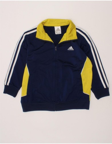 ADIDAS Boys Graphic Tracksuit Top Jacket 5-6 Years Navy Blue Colourblock AM04