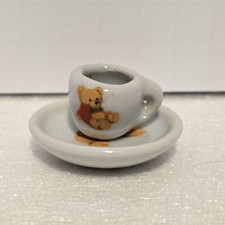 Vintage Porcelain Dollhouse Miniature Battat Teddy Bear Teacup and Saucer