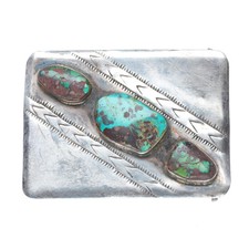 crude c1950's Navajo sterling silver 3 stone turquoise belt buckle