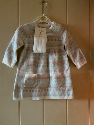 Baby Mädchen 9-12 Monate Kleid und Strumpfhose, George, neu, ungetragen auf Bügel