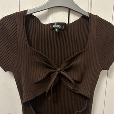 Missguided Brown Bodycon Dress Size S with fixed wrap front