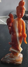 Carved RED Agate Quan Yin Statue Sculpture