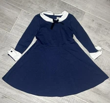 Hope & Henry Girls' Dress Size 5 Navy Blue And White