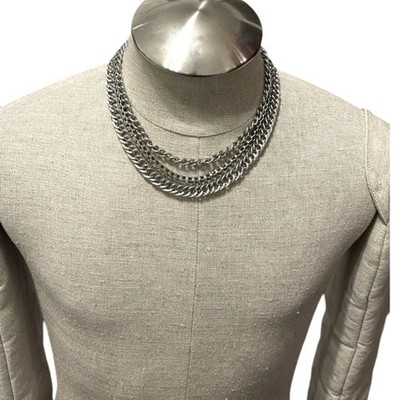 3 Tier 16-19  Adjustable Silver Tone Stainless Steel Chain Necklace