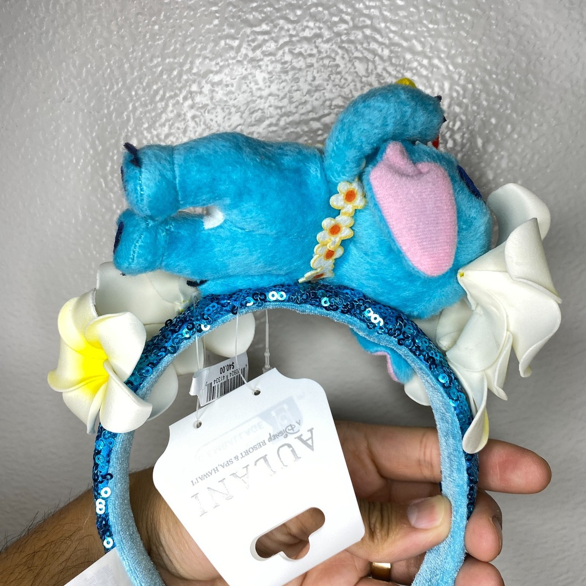 Disney Aulani Resort Lilo & Stitch Plumeria Blue Sequin Ears 