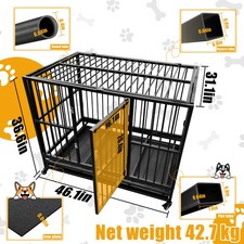 46.1" Dog Cage Crate Large Kennel Heavy Duty Pet Playpen Portable w/Tray Wheels