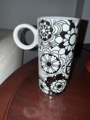 KONITZ GERMANY TALL COFFEE MUG BLACK/WHITE FLORAL PATTERN NEW