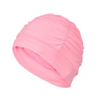 Fabric Swim Cap Polyester Swimming Hat Elastic Swimming Cap, Pink