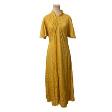 Mango MNG Twisted Neck Jacquard Maxi Dress Casual Office Minimalist 8 Yellow