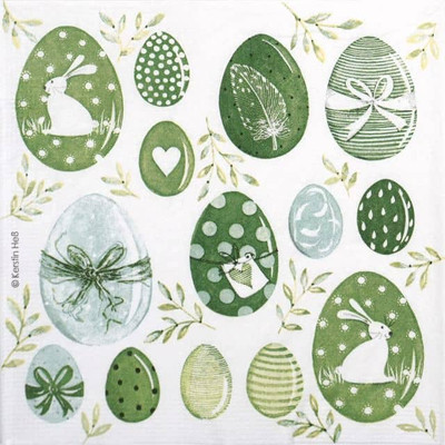 4x einzelne Papierservietten für Decoupage und Party - Kerstin He: Ostern grün