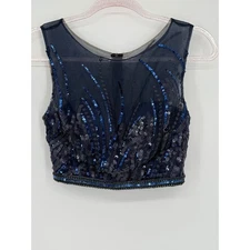 Morrell Maxie Embellished Sequin Crop Top Party Sleeveless Navy Blue Sz 2 Pretty