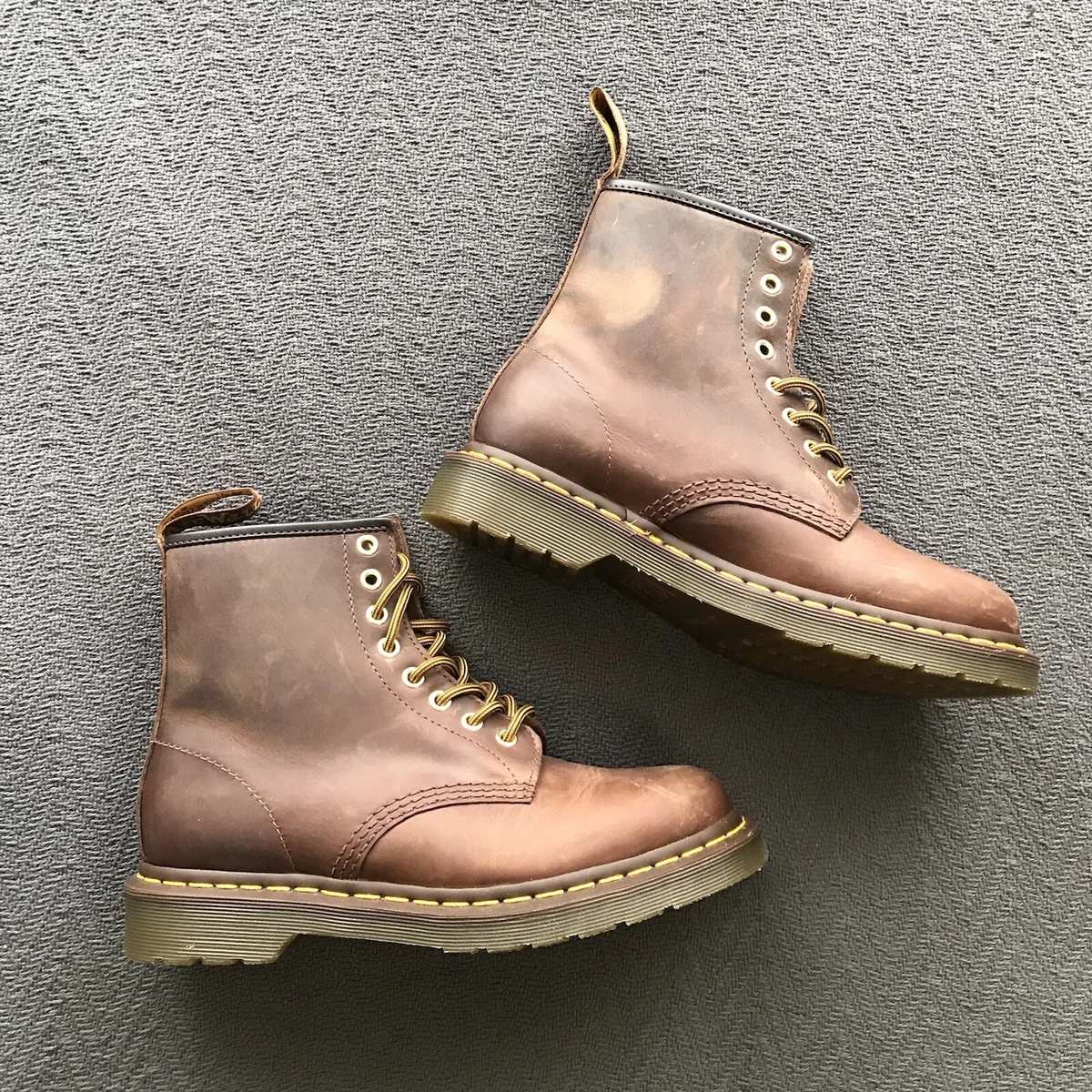 Dr. Martens AirWair with Bouncing Soles Brown Boots Yellow Contrast Stitching 7