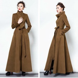 Winter Women Wool Outwear Overcoat Military Floor Length Trench