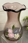 FENTON Hand Painted Ruffle Edge Purple Amethyst Glass Vase Flowers MAKE OFFER