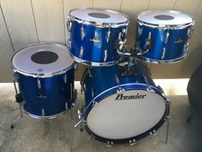 Vintage 1970's Premier Olympic Blue Silk 4pc Drum Set. Gorgeous 