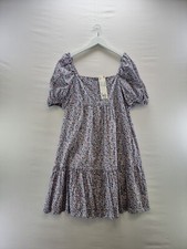 Uniqlo Sun Dress Size Medium Blue Ditsy Floral Square Neck Short Tiered Summer