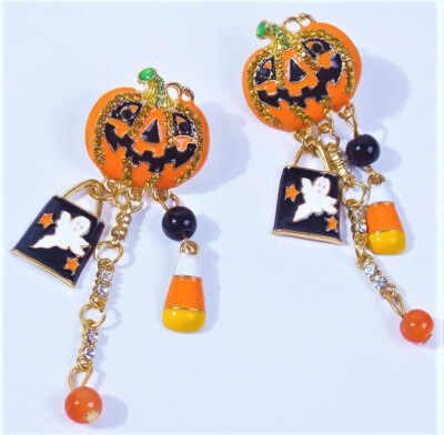 Candy Trick Treat PUMPKIN Ghost Jack o Lantern Halloween Betsey Johnson Earrings