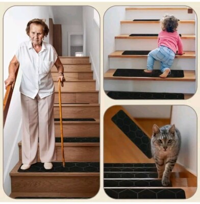 Black Carpet Stair Treads, Skid Slip Resistant, Indoor SOFT PILE Black 8'' x 30''
