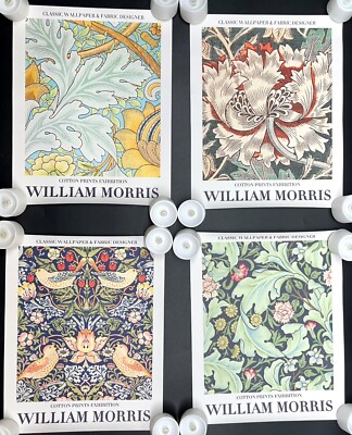 Set of 4 William Morris Botanical Floral Wallpaper Exhibition Cotton Prints 8x10