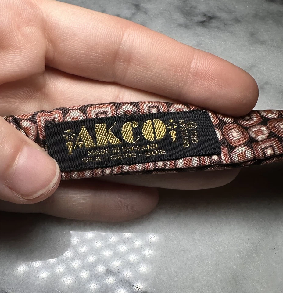 Pajarita AKCO Vintage Seda Extremo Cuadrado Marrón Geométrica Hecha en Inglaterra Foto 4 de 4