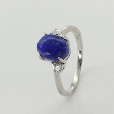 Size 8 1/2 - Size 8.5 BLUE LAPIS LAZULI Ring 925 STERLING SILVER Rhodium 113