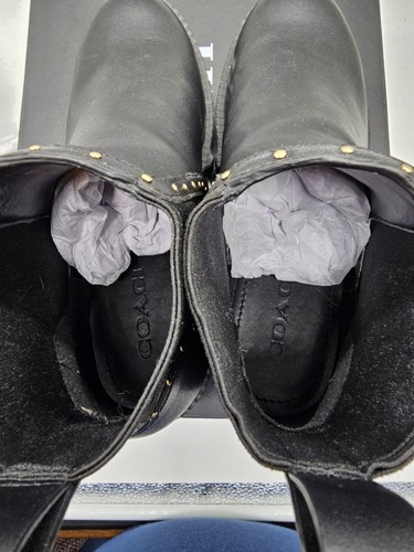 Coach NEW Lory Leather Bootie Womens Size 7 Black Studded Ankle Boots - Picture 11 of 14