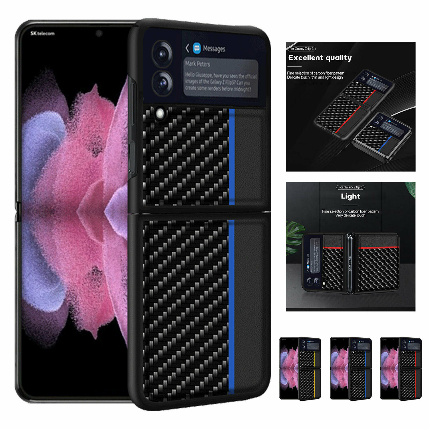 Carbon Fiber Leather Rugged Shockproof Case For Samsung Galaxy Z Flip 5 Flip 4 3