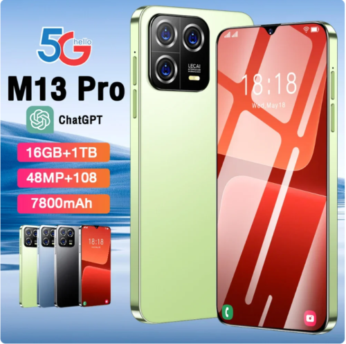 Unlocked M13Pro Mobile Phone 7.3" SmartPhone Dual Sim Android Cellphone Face ID - Afbeelding 1 van 19