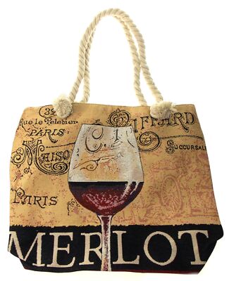 Trezo Merlot Wine Tote Bag Handbag Purse Zippered Rope Handles Canvas ...