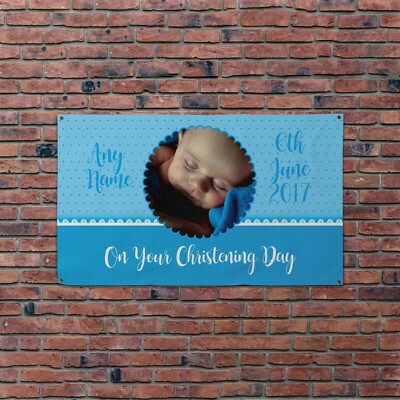Personalisiert Blau Taufe Banner Blau Name & Datum 1.5x0.9m Banner
