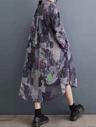 Urban Street Chic Arty Design Unique Edgy Print Designer Button Shirt Dress 16 - Picture 9 of 11